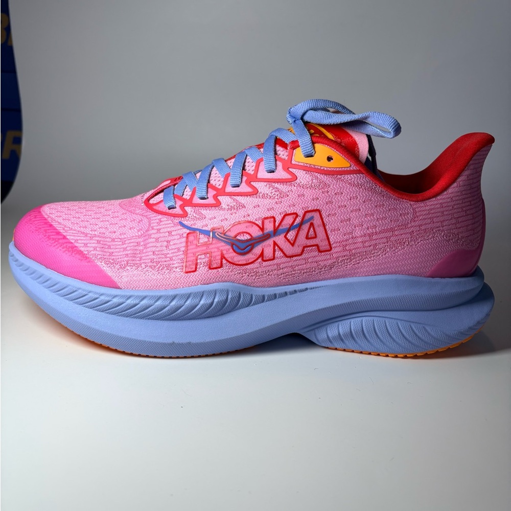 Brand New in box HOKA Mach6 Pink & Blue Running Shoe. Youth size 6.5. 🔥🔥🔥 - Picture 10 of 14